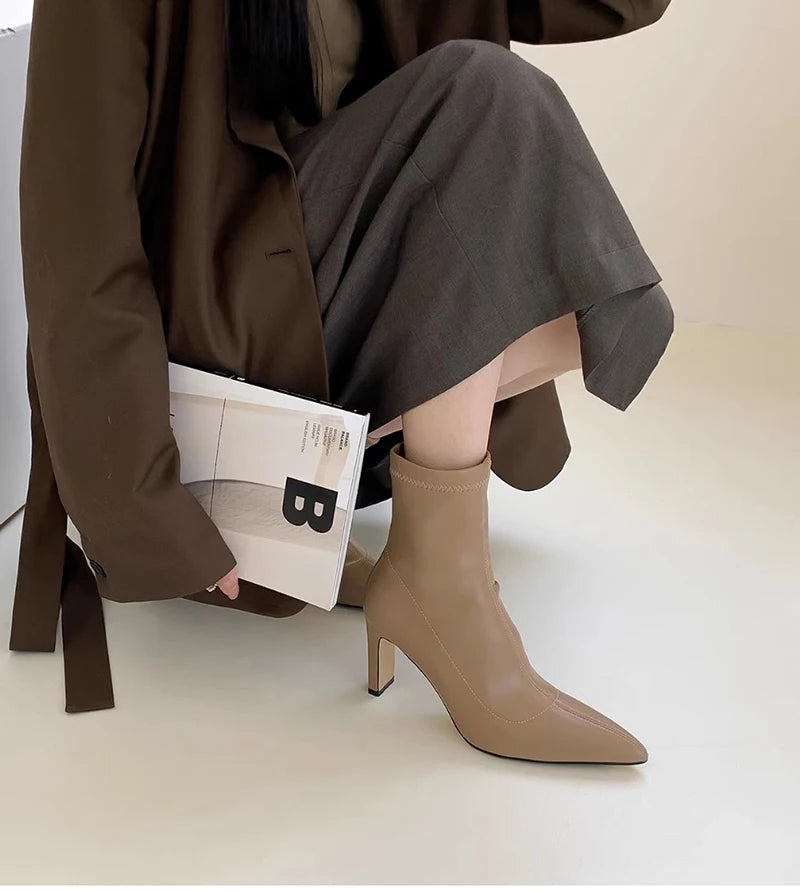 High Heel Women Slim Ankle Boots Fashion Elegant Pointed Toe Short Booties Spring Autumn Laides Street Style Shoes boots_highheel