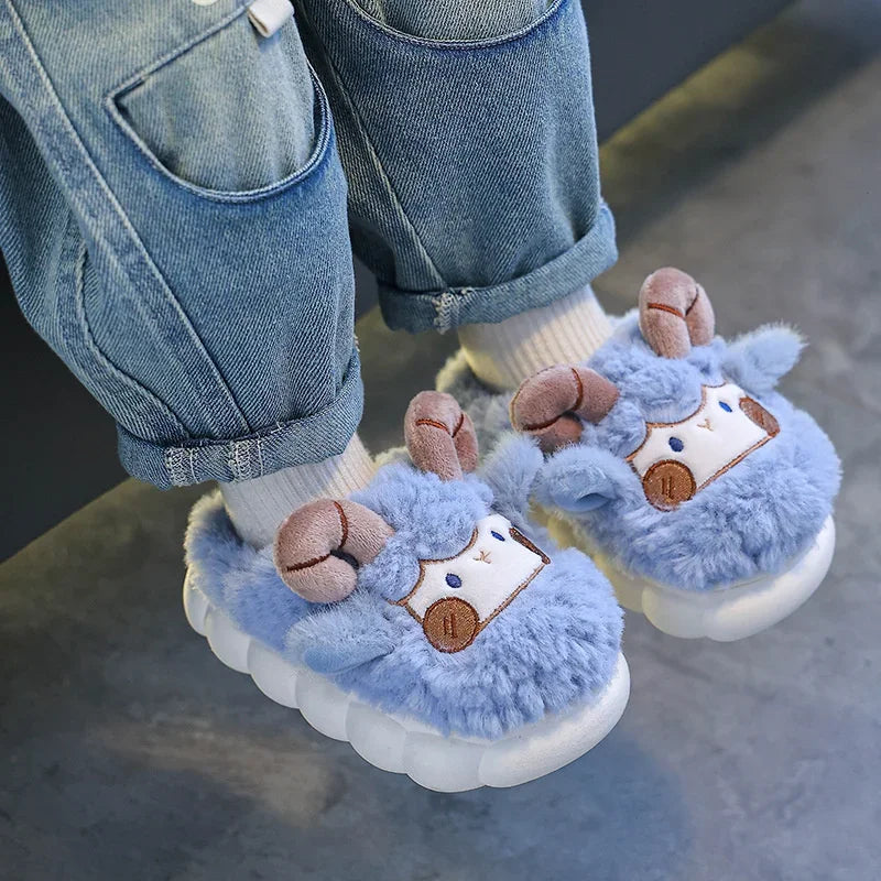 Cute Cartoon Winter Children Sheep Slippers Boys Girls Kid Indoor Anti Slip Warm Home Slippers Soft Comfortable Baby Plush Shoes kids_shoes