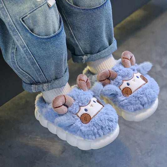 Cute Cartoon Winter Children Sheep Slippers Boys Girls Kid Indoor Anti Slip Warm Home Slippers Soft Comfortable Baby Plush Shoes kids_shoes