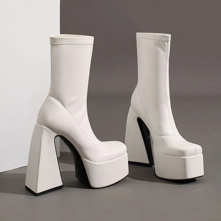 Stretch Punk Style Gothic Chunky Platform Ankle Boots for Women Autumn Winter Shoes Ladies Strange High Heels Boots Booties boots_platform