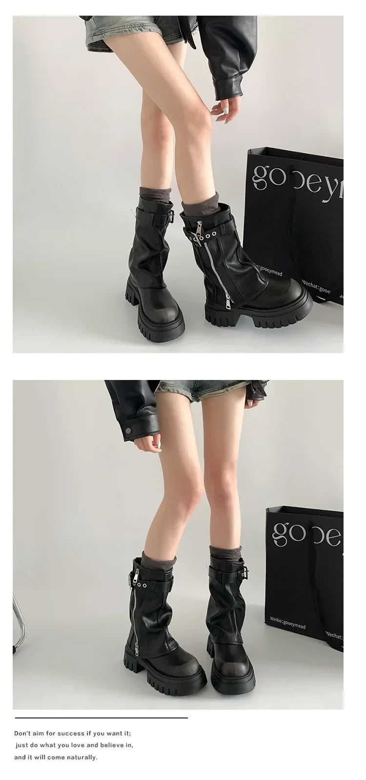 Winter Women Biker Boots Fashion Belt Buckle Ladies Elegant Platform Long Pipe Booties Casual Women's Knee High Booties2025 boots_platform