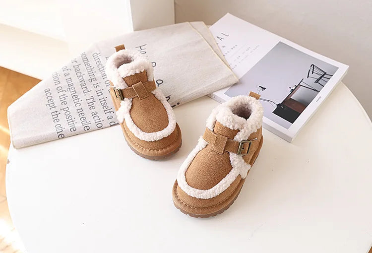 Children's Snow Boots For Girls Leather Warm Plush Fashion Non-slip Toddler Kids Boys Boots EU 21-30 kids_shoes