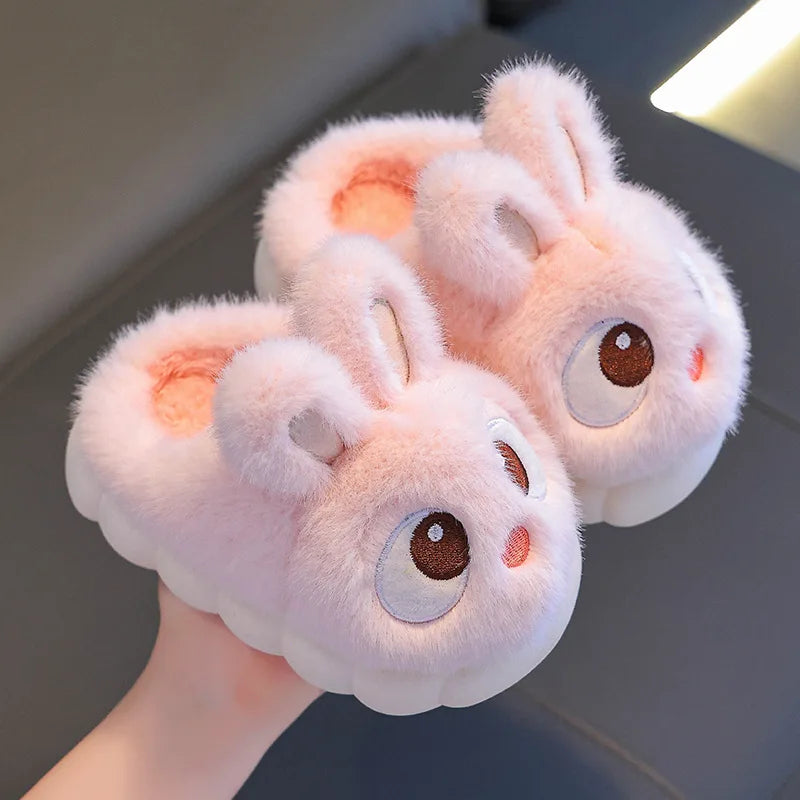 Winter Children's Cotton Shoes 2025 New Cute Rabbits Warm Plush Girls' Slippers Faux Fur Anti Slip Flat Boys' Home Slippers kids_shoes