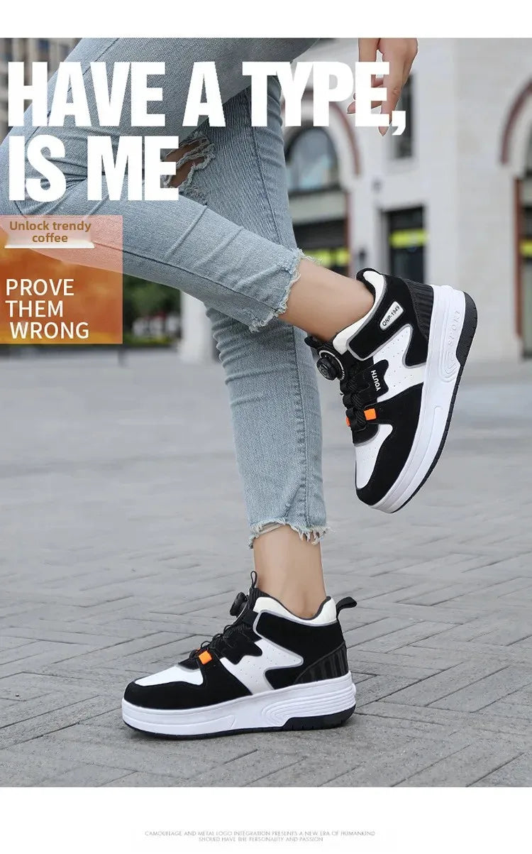 2026 Autumn Winter Popular Children's Roller Skates Men Women's Sport Shoes With Rotating Buckle And Wheels Single Row Skating kids_shoes