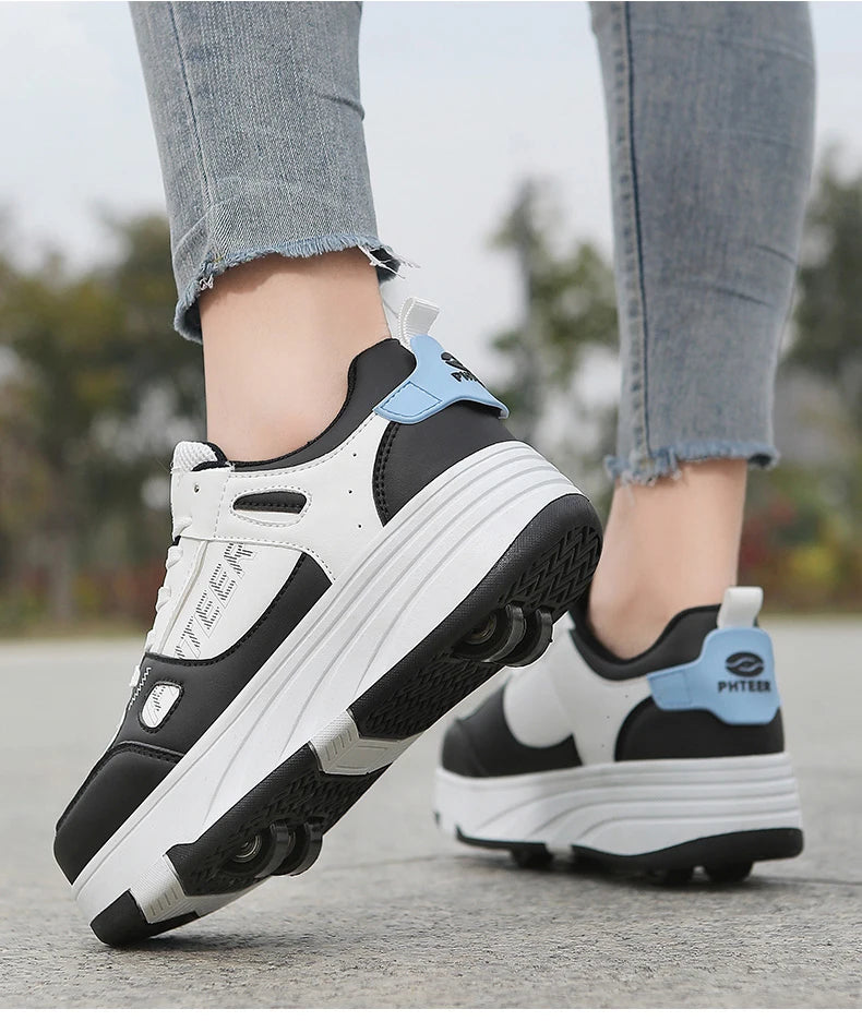 Fashion Double Row 4-Wheel Skates Roller Shoes with Wheels Dual-Purpose Roller Sneakers for children and adults kids_shoes