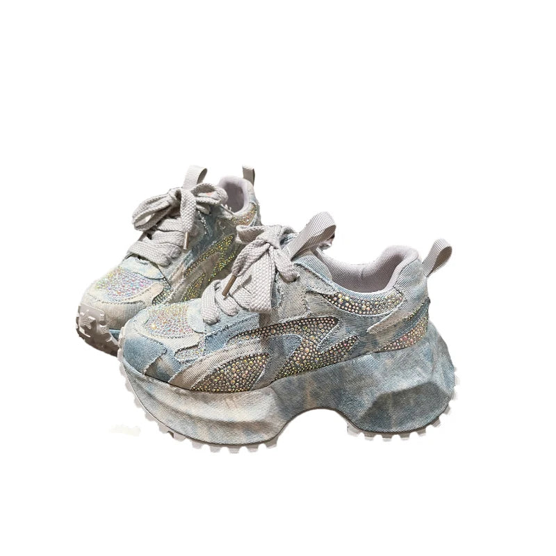 Women's Sneaker Crystal Platform High Heels Sport Shoes 2025 Autumn Luxury New Lace Up Running Hiking Shoes Casual Mujer Zapatos sneakers_platform