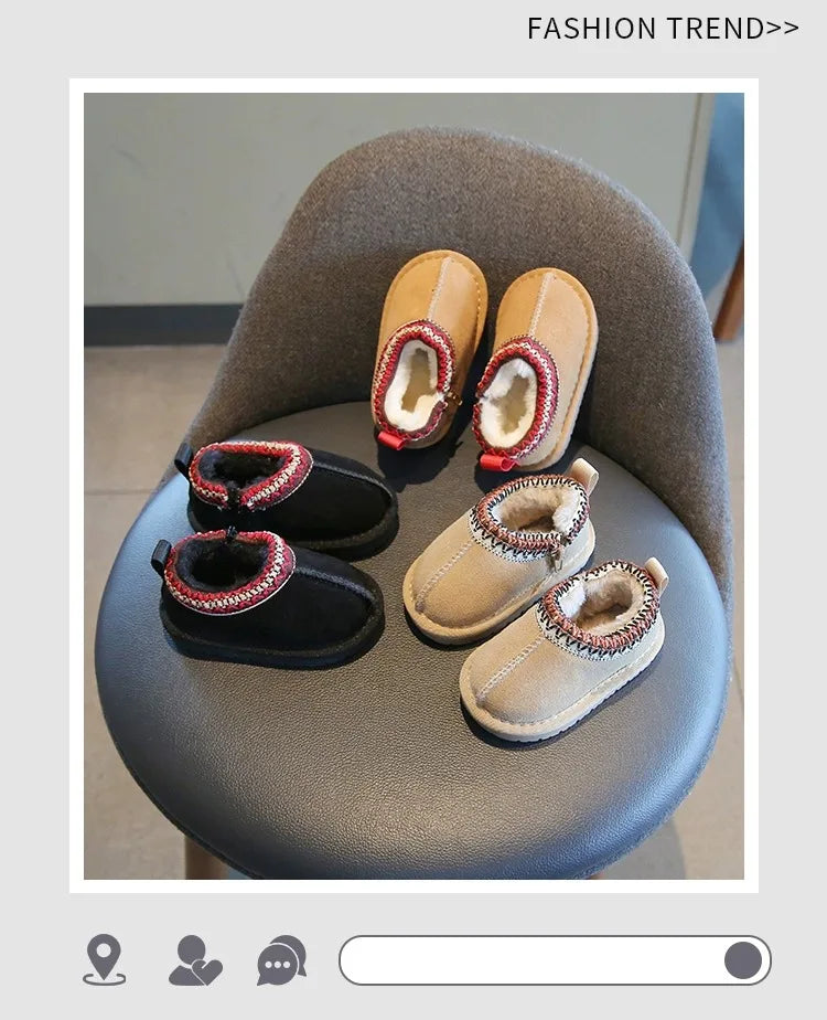 Baby Warm Casual Flat Low Top Snow Boots 2025 Winter Fashion Childrens' Concise Soft Soled Comfortable Non Slip Cotton Shoes kids_shoes