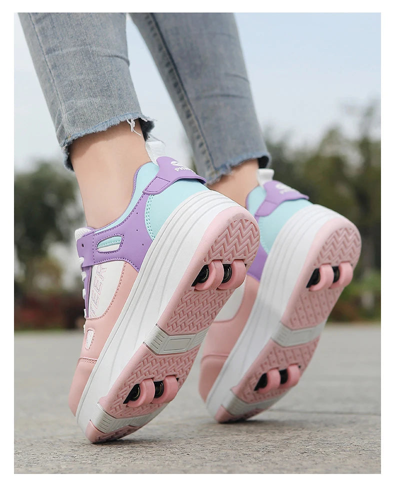 Fashion Double Row 4-Wheel Skates Roller Shoes with Wheels Dual-Purpose Roller Sneakers for children and adults kids_shoes