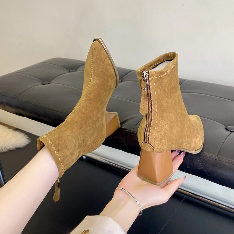 Winter Women Thick Heel Ankle Boots Fashion Pointed Toe Mordern Short Booties Street Style Party Stripper Female Shoes boots_highheel