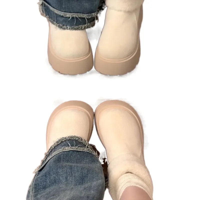 Thick Bottom Warm Anti-Slip Cotton Snow Boots Women's Winter High Heel Fleece Lined Booties Non-Slip Rubber Sole Ankle boots_platform
