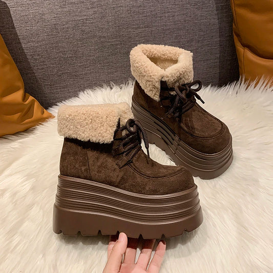 New Women Winter Warm Snow Boots 10CM High Platform Short Booties Designer Suede Leather Cotton Shoes Woman Ankle Botas Mujer boots_platform