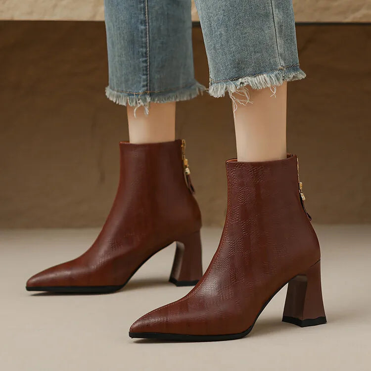 NEW Autumn Women Boots Pointed Toe Chunky Heel Boots Genuine Leather Shoes for Women Concise Ankle Boots High Heel Female boots_highheel