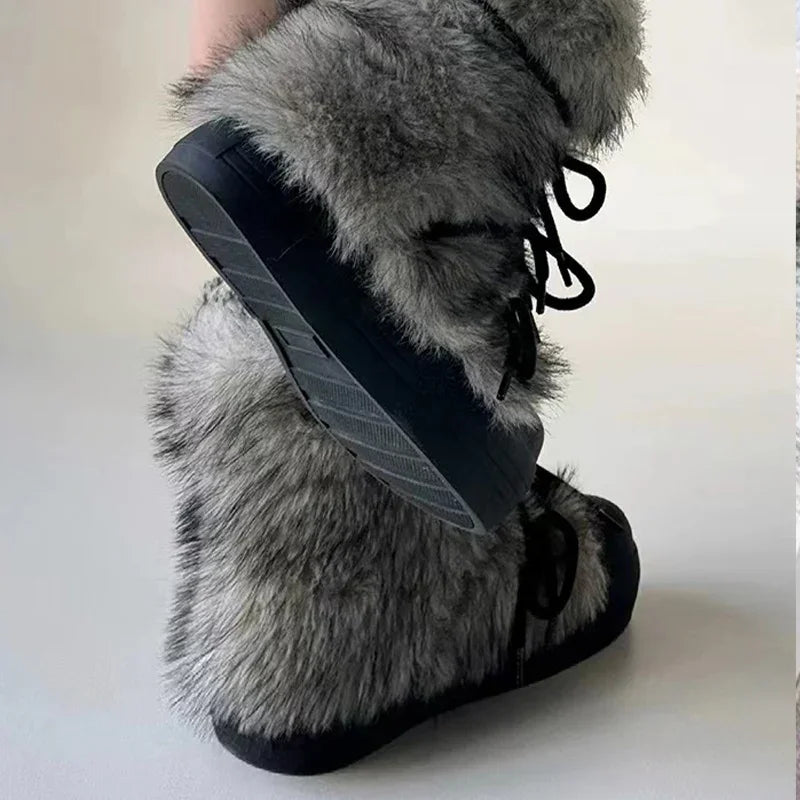 Bow Platform Women Snow Ankle Boots Fur Designer Fashion Short Plush Flats Cotton Shoes 2025 Trend Warm Cozy Winter Botas Mujer boots_platform