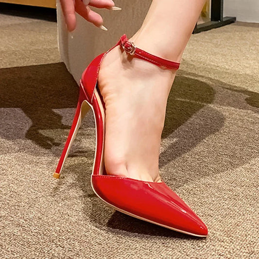 Sexy stiletto 12cm high heels pointed toe ankle strap high heels customize women pumps plus size crossdresser QP205 heels_stiletto
