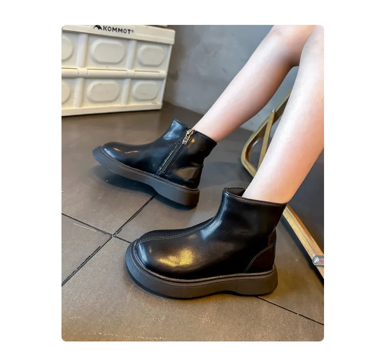 Autumn Winter Children's Boots Fashion Simple Style Girl's Ankle Boot Causal Versatile Black Kid Short Leather Boots Side Zipper kids_shoes