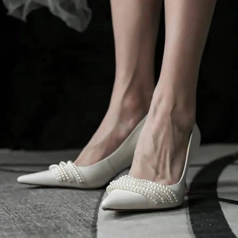 French Single Shoes Women's 2026 Autumn Niche Pearls Shallow Mouth Pointed High Heels Stilettos Fashion All-match Personality heels_stiletto