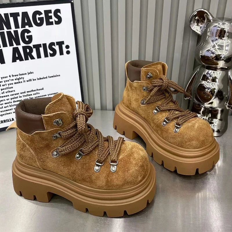 Flats Ankle Boots for Women Platform Designer Shoes Lace Up Fashion Winter Snow Boots 2025 New Suede Cozy Chelsea Botas De Mujer boots_platform