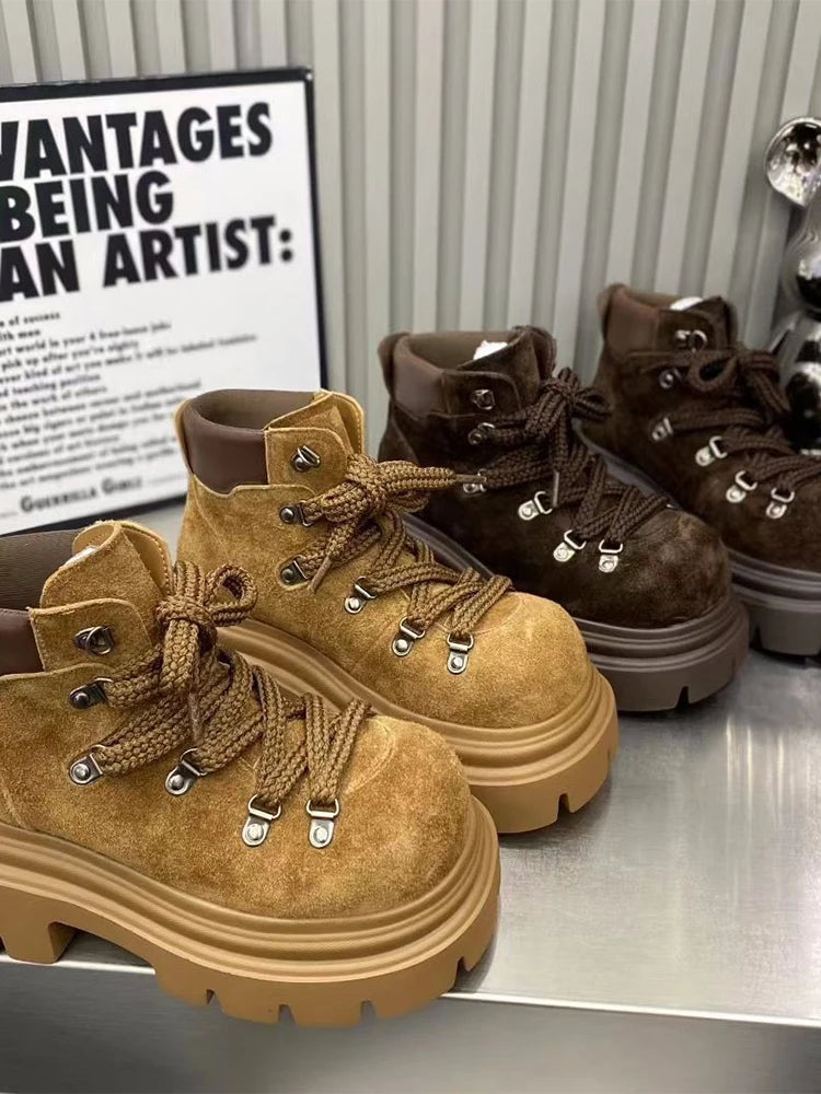 Flats Ankle Boots for Women Platform Designer Shoes Lace Up Fashion Winter Snow Boots 2025 New Suede Cozy Chelsea Botas De Mujer boots_platform