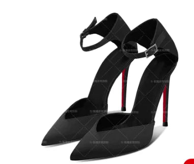 European and American new 12cm pointed thin heel high-heeled shoes with a buckle and exposed toes sexy fashion plus size sandals heels_stiletto