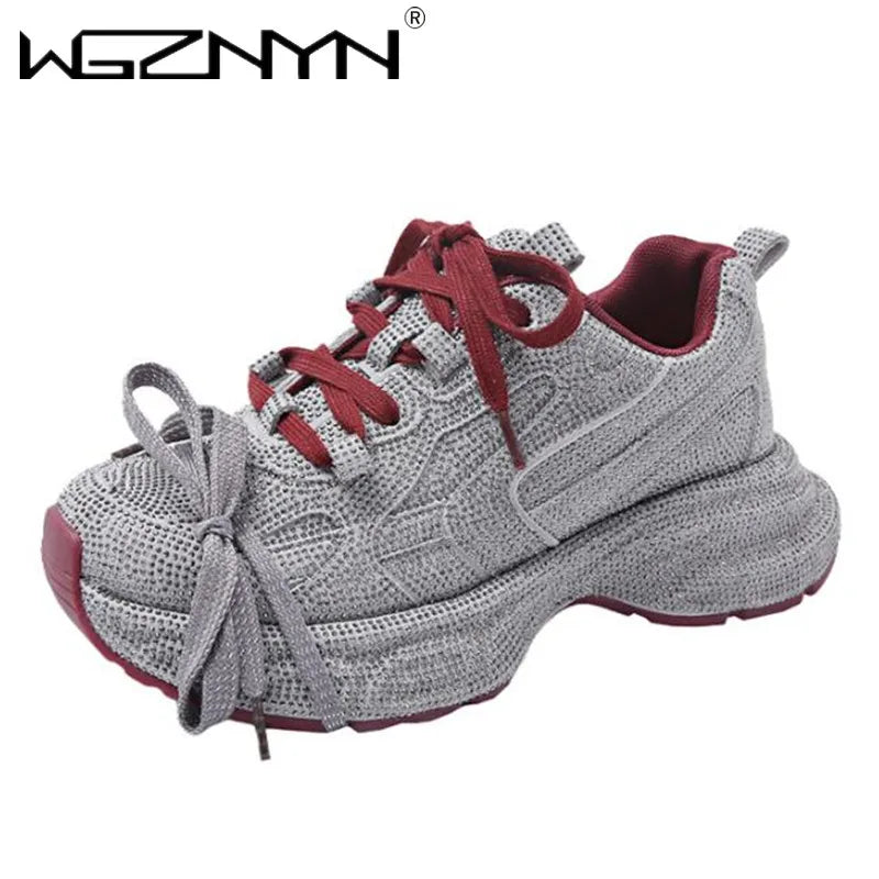 Designer Chunky Sneakers Women Bling Running Shoes Fashion Casual Genuine Leather Breathable Height Increased Flat Platform Shoe sneakers_platform