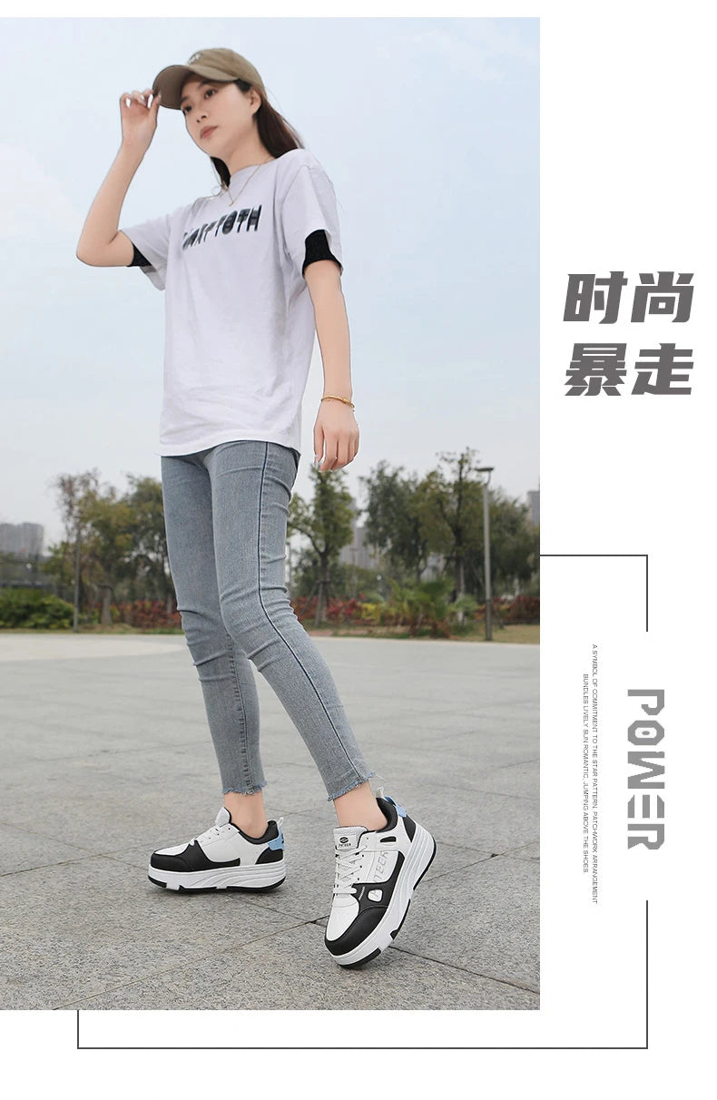 Fashion Double Row 4-Wheel Skates Roller Shoes with Wheels Dual-Purpose Roller Sneakers for children and adults kids_shoes