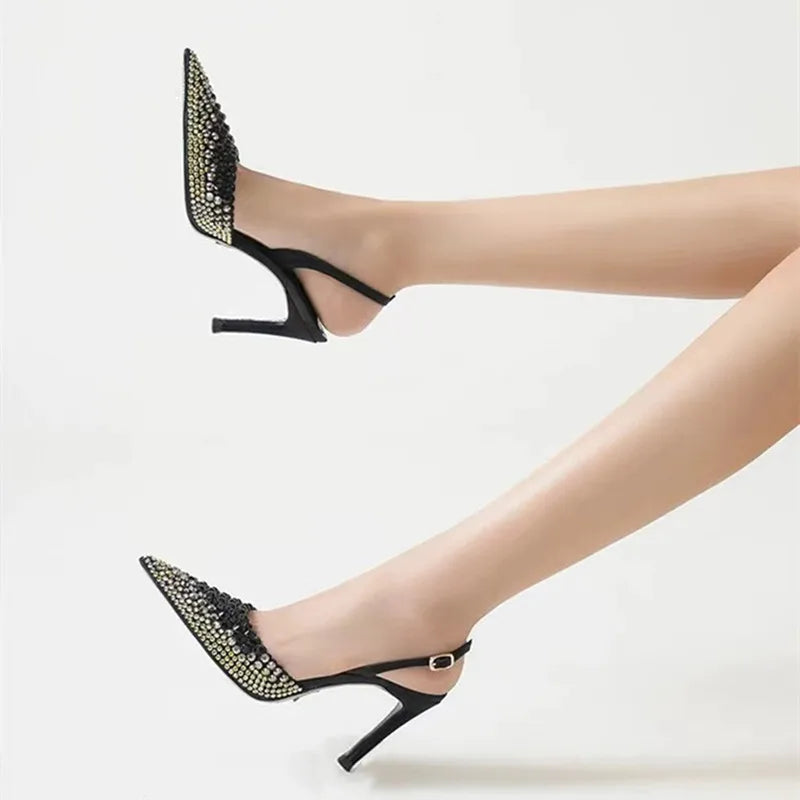 Luxury Rhinestones Gradient Slingbacks Women Pumps Fashion Bling Crystal Banquet Stiletto High Heels Fashion Party Prom Shoes heels_stiletto