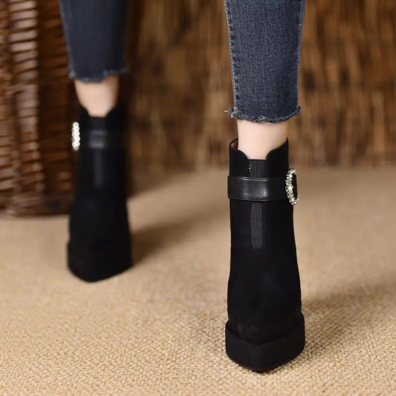 Crystal Platform Pointed Toe Women Ankle Boots Super High Heels Shoes 2025 Trend Luxury Brand Chunky Chelsea Snow Botas Pumps boots_platform