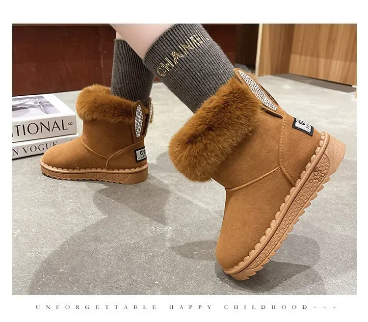 Kids Genuine Cowhide Snow Boots Winter Baby Soft Warm Cotton Shoes with Plush Boys Girls One Fur Suede Boots Princess Retro Boot kids_shoes
