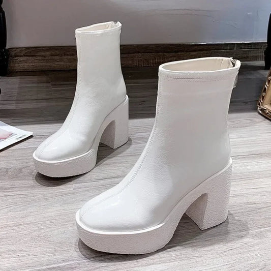 2025 New Platform Women Ankle Boots Leather Fashion High Heels Shoes Trend Designer Classic Chunky Pumps Goth Winter Botas Mujer boots_platform