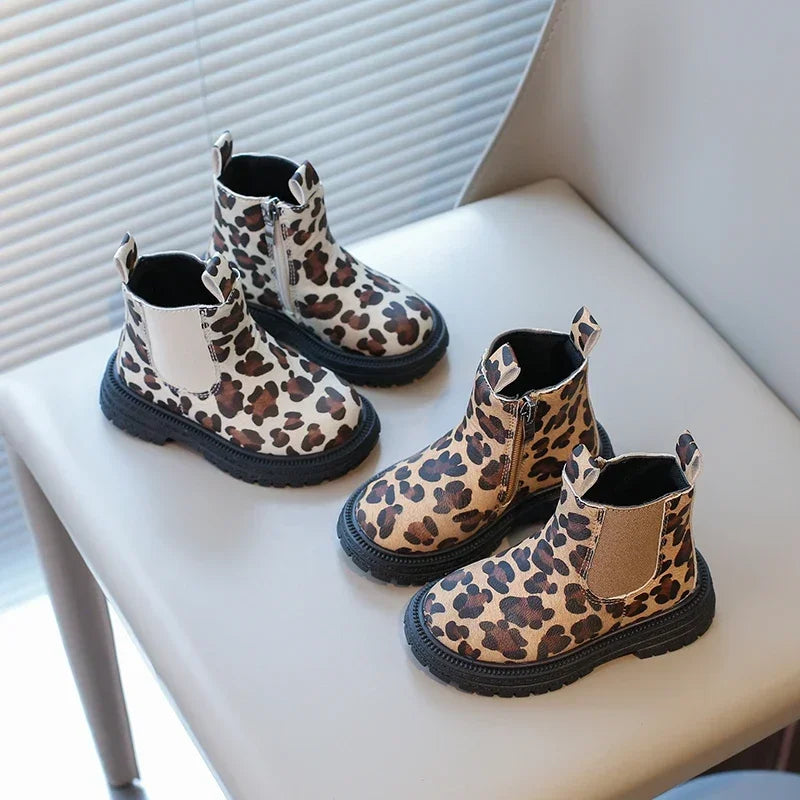 Kids Boots Leopard Prints Classic Little Boys Ankle Boots Side Zipper Fashion Classic Unisex Girls Rubber Boots Breathable Warm kids_shoes