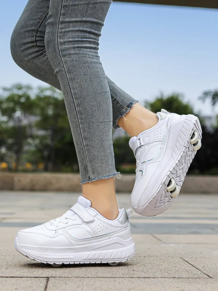 New Four Wheels Women & Girls PU Leather Children Roller Shoes Fashion Boys Sneakers Breathable Kids Skates Size 30-40 kids_shoes