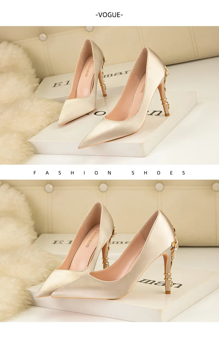 2025 New Metal Flower Women Pumps Designer Shoes High Heels Women Satin Stiletto Heels 10 Cm Sexy Wedding Shoes Plus Size 41 heels_stiletto