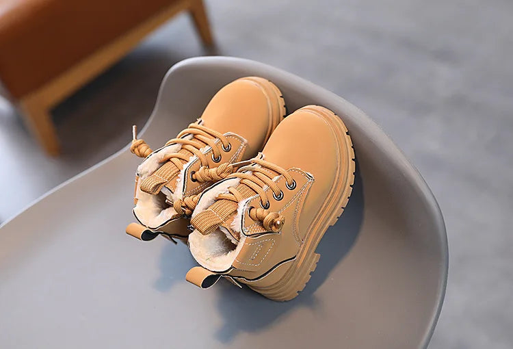 New Children's Fashion Boots Winter Thickened Boys Girls' Anti Slip Warm Leather Boots Side Zipper Solid Color Kids Casual Shoes kids_shoes