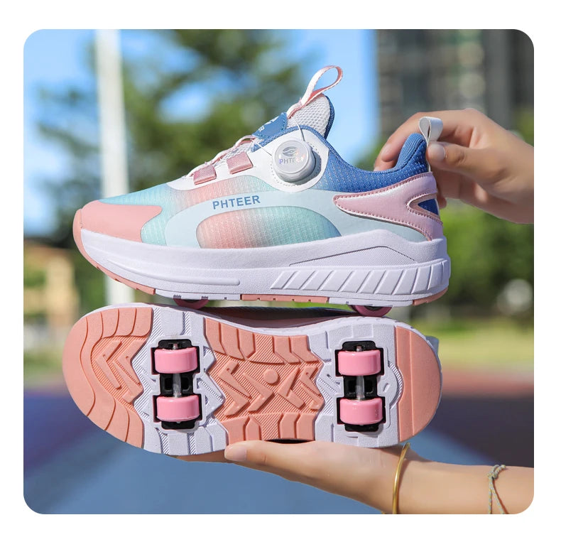 Fashion 4-wheel roller skates sneakers for students children outdoor wheel shoes Multifunctional sports shoes kids_shoes