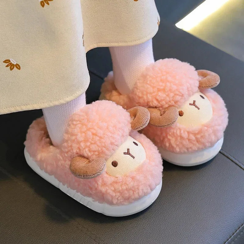 Winter Children Cotton Slippers Boys Girls Warm Anti Slip Home Slipper Fashion Cute Cartoon Alpaca Kids Parent-Child Plush Shoes kids_shoes