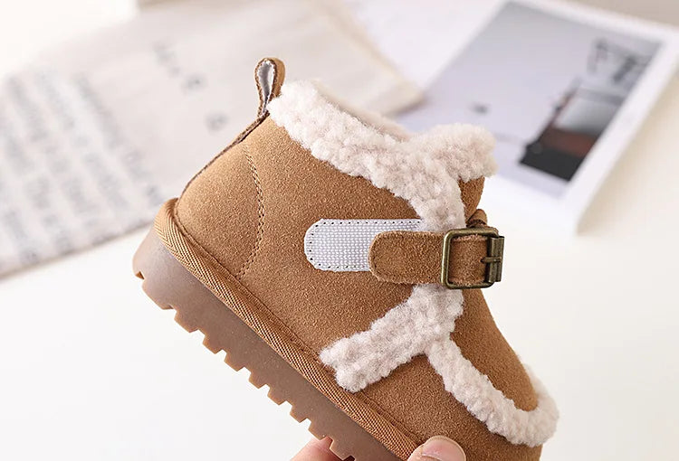 Children's Snow Boots For Girls Leather Warm Plush Fashion Non-slip Toddler Kids Boys Boots EU 21-30 kids_shoes