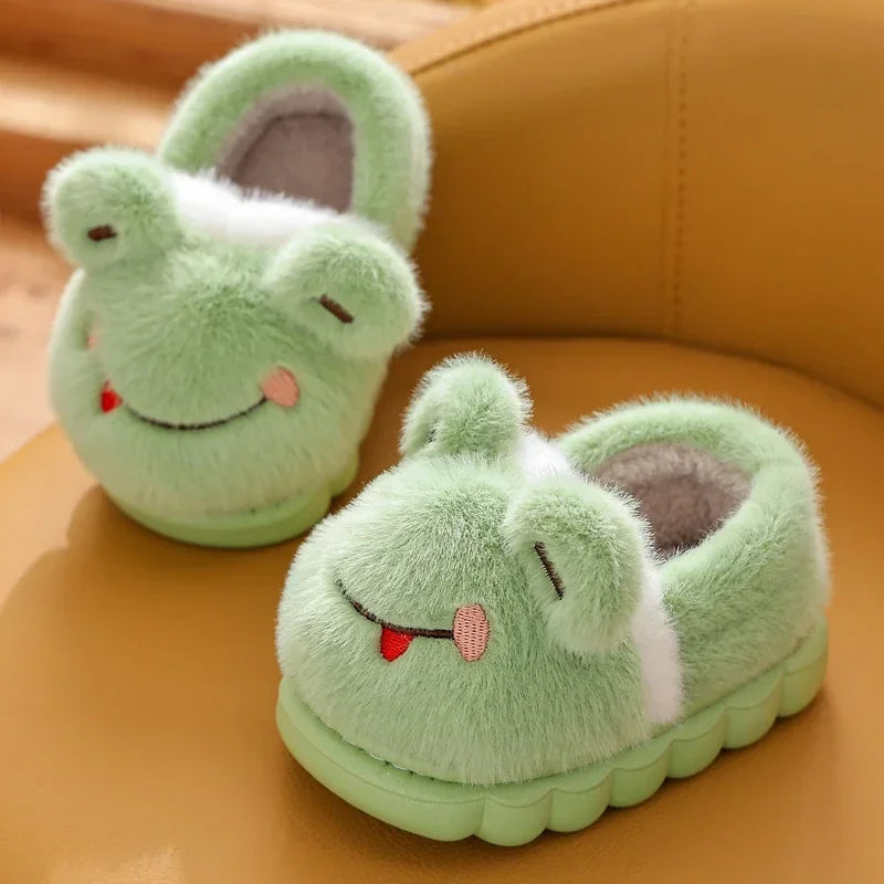 New Children's Cartoon Animals Heel Wrap Plush Slippers Soft Sole Non-slip Winter Warm Baby Boys Girls Indoor Home Cotton Shoes kids_shoes