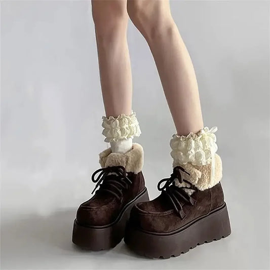 Vintage Thick-Soled Snow Boots Women's 2025 Winter New Fleece-Lined and Thickened Northeast Warm Cotton Shoes boots_platform