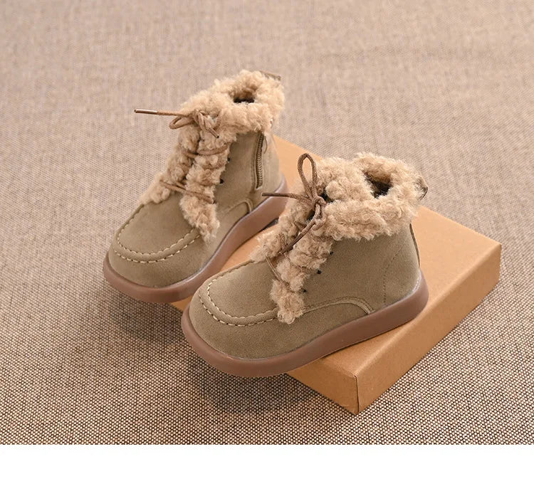 Children Thick Sole Suede Snow Boots Girls Casual Warm Anti-slip Winter Cotton Shoes Casual Outdoor Fashion Flat Footwear H11103