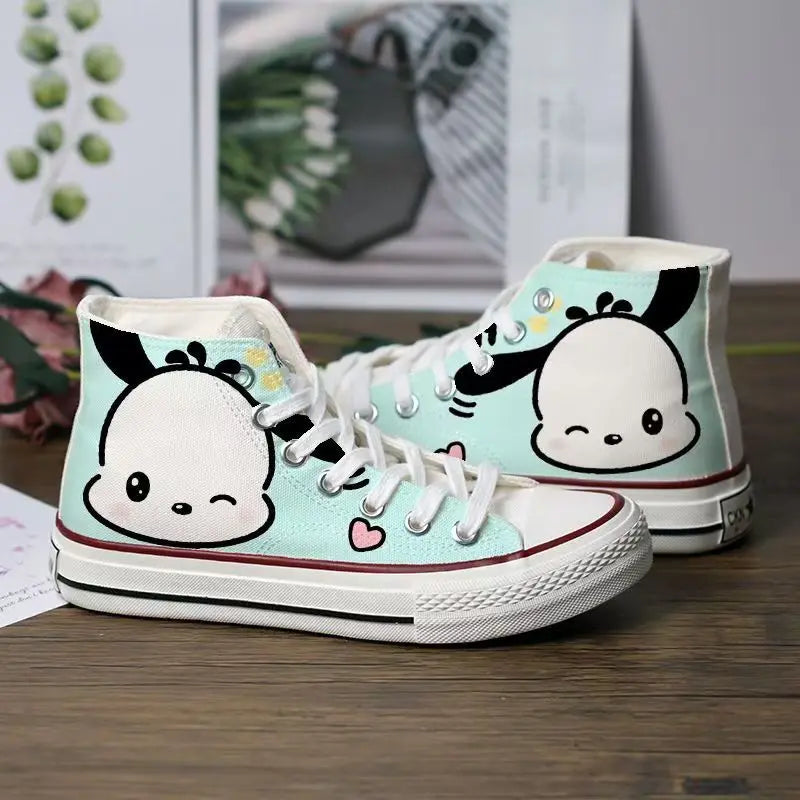 Sanrio Cute Pompompurin Hello Kitty Canvas Shoes Women Breathable Sneakers Brand Sport Casual Flats Shoes High Top Zapatos Mujer sneakers_women