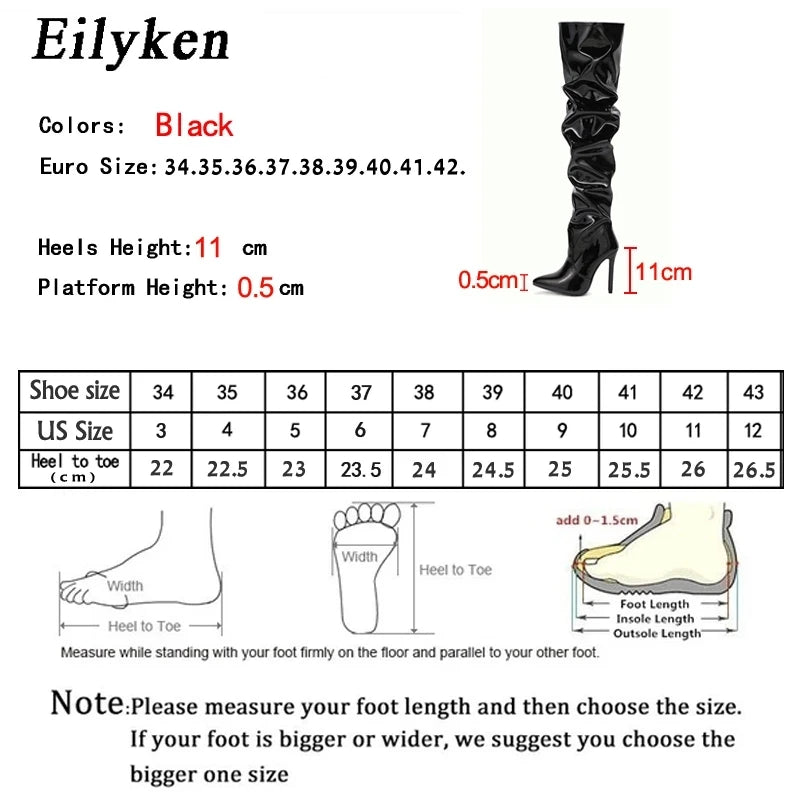 Eilyken Red Women Over The Knee Boots High Heels Patent Leather Solid Pointed Toe Stiletto Side Zipper Sapatos Femininos boots_highheel