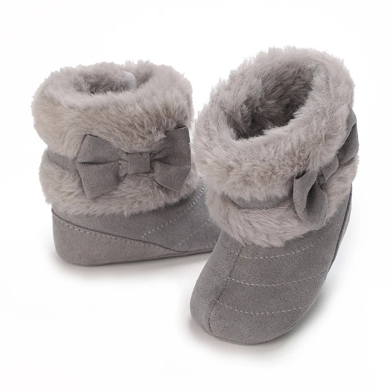 0-18M baby shoes Girls winter plush comfort snow boots cute bow cotton shoes baby soft soled non-slip toddler shoes kids_shoes