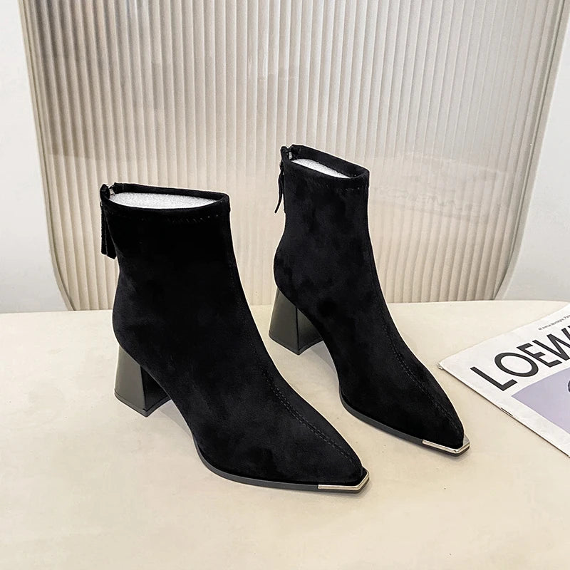 Winter Women Thick Heel Ankle Boots Fashion Pointed Toe Mordern Short Booties Street Style Party Stripper Female Shoes boots_highheel