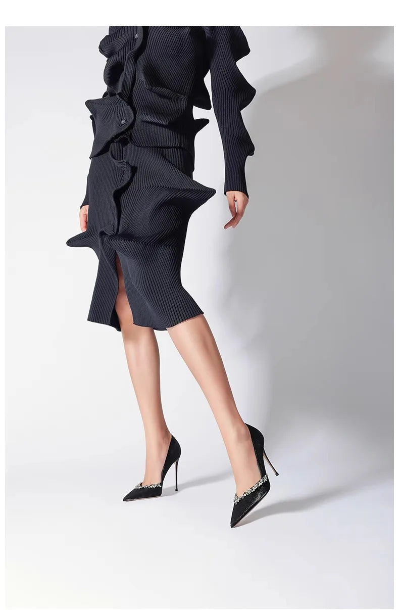 Black High Heels 10cm 8cm 6cm Women's Shoes Thin Heels Microfiber Pointed Head Ladies Pumps Rhinestone Bead Stiletto Party Shoes heels_stiletto