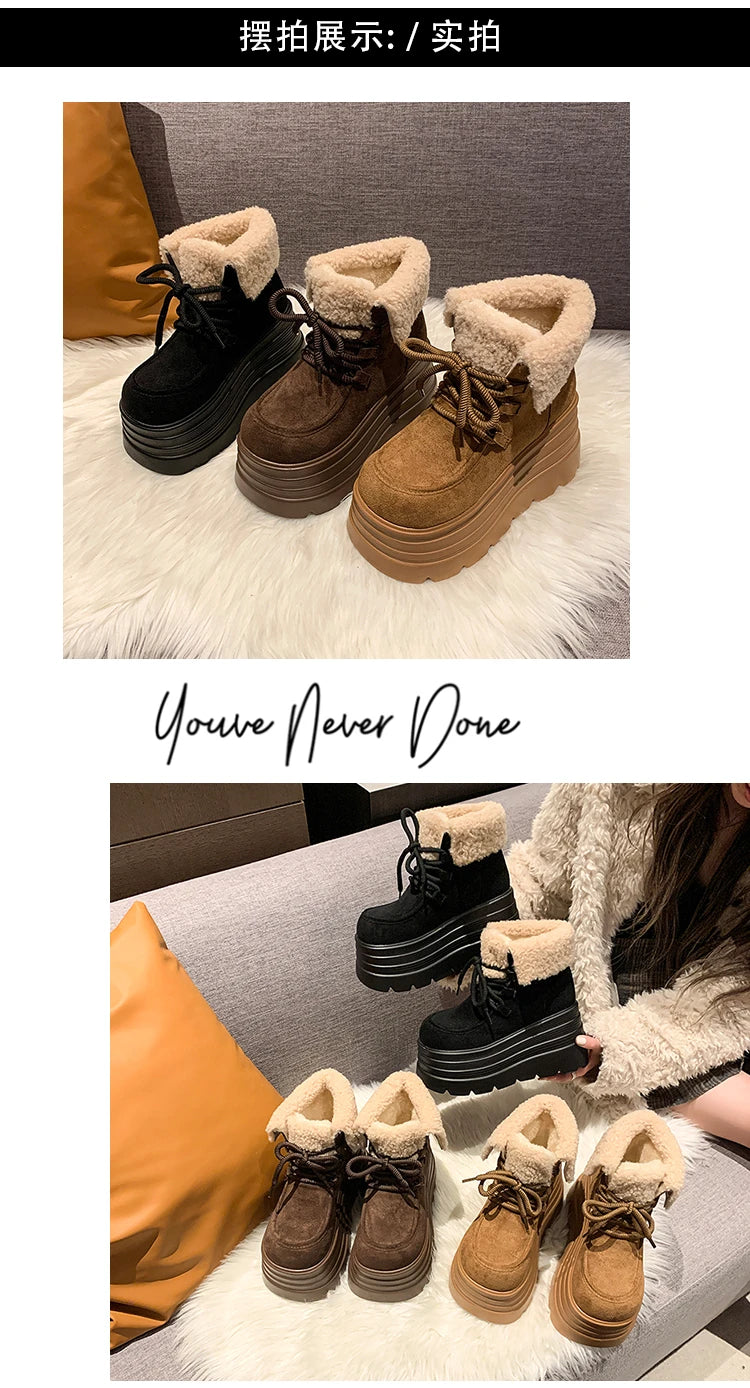 New Women Winter Warm Snow Boots 10CM High Platform Short Booties Designer Suede Leather Cotton Shoes Woman Ankle Botas Mujer boots_platform