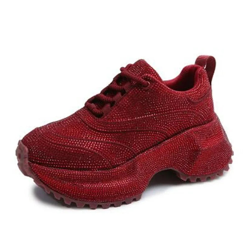 NEW Women's Rhinestone Shoes Luxury Fashionable Versatile Inner Height Increasing Women Sneakers Thick-soled Casual Sports Shoes sneakers_platform sneakers_luxury