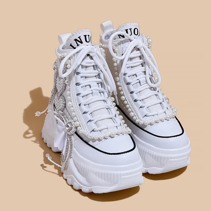 Fashion Women's Shoes Spring Casual Thick Sole 8cm Designer Sneakers Girls Lace-up Ladies Casual Shoes Women Sneakers sneakers_platform