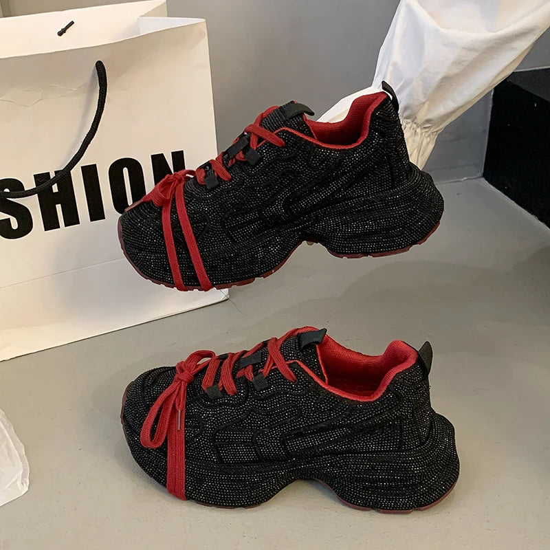 Man Tian Xing Shui Diamond Dad's Shoes for Women 2025 New Fashionable and Stylish Thick Soled Casual Sports Shoes sneakers_platform