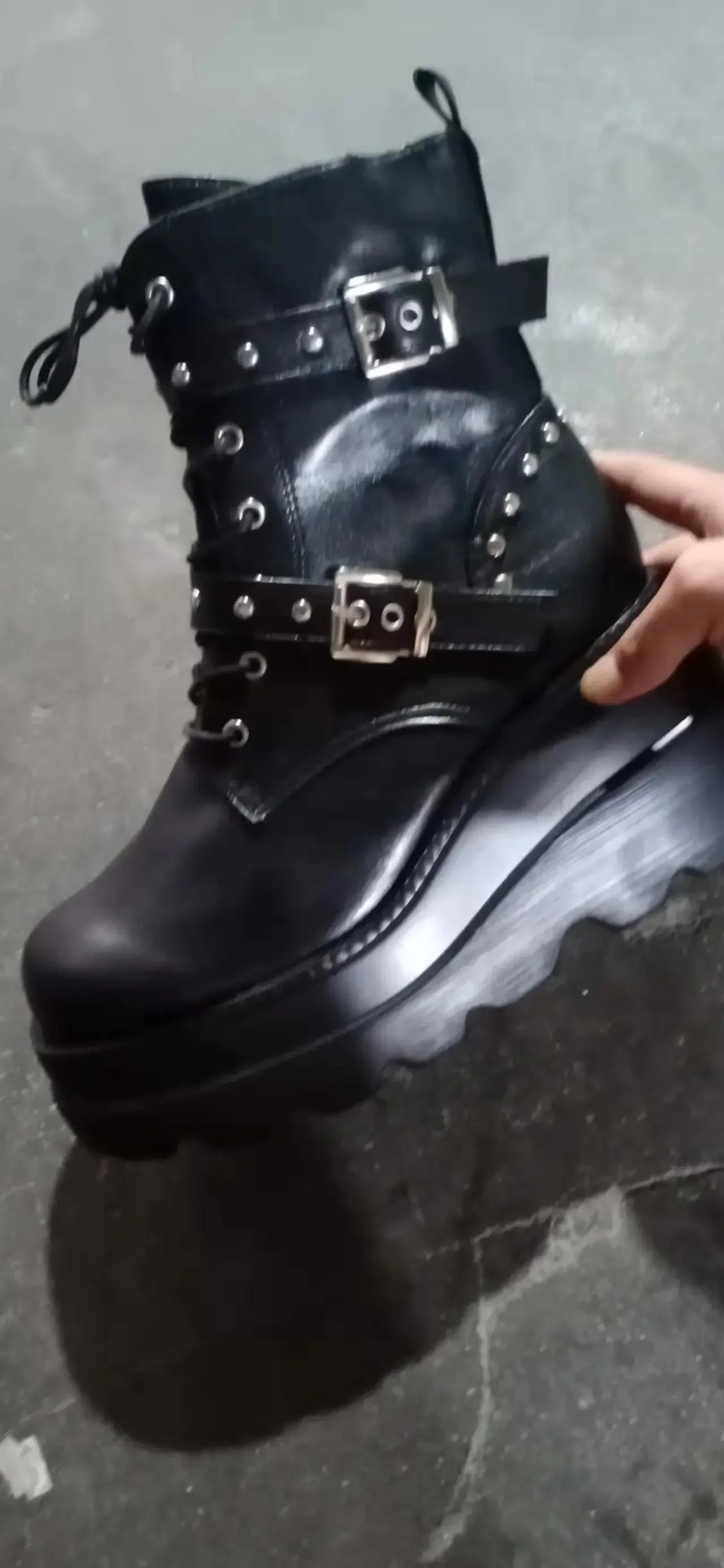 New Women's Pu Leather Ankle Boots Women Autumn Winter Round Toe Lace Up Shoes Woman Motorcycle Platform Botas Gothic Shoes boots_platform