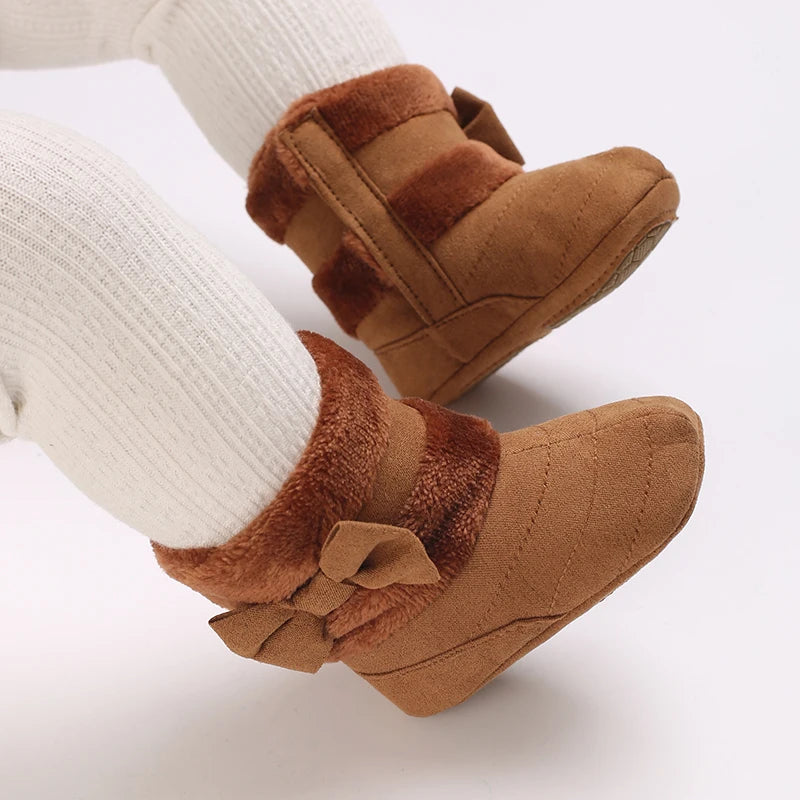 0-18M baby shoes Girls winter plush comfort snow boots cute bow cotton shoes baby soft soled non-slip toddler shoes kids_shoes